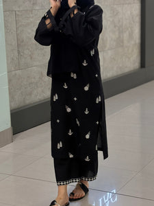 Timeless Black: Embroidered Lawn-Cotton Suit for Everyday Grace