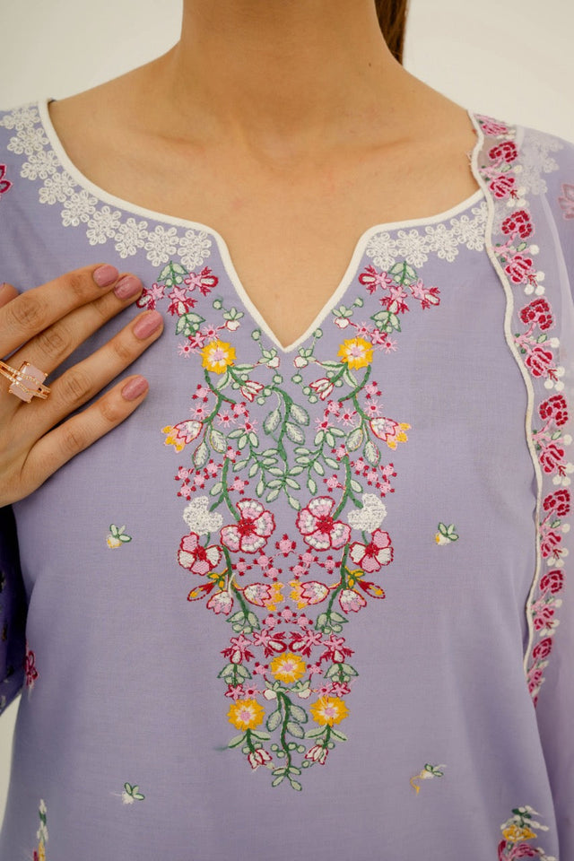 Eilara Purple Embroidered Lawn Suit with Embroidered Dupatta
