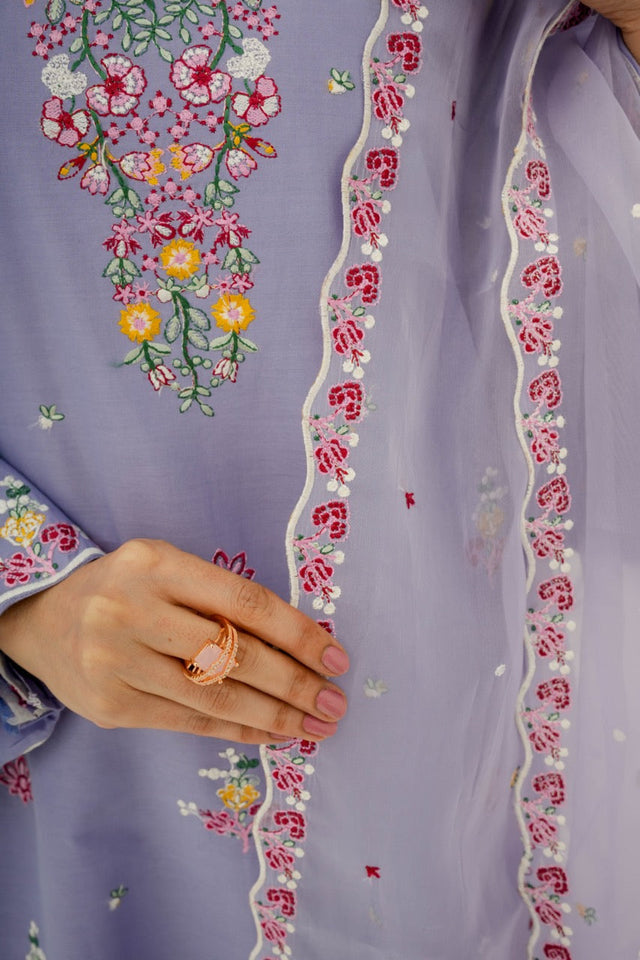 Eilara Purple Embroidered Lawn Suit with Embroidered Dupatta