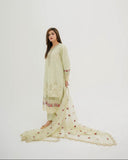 Hania Pistachio Embroidered Cotton Suit with Organza Dupatta