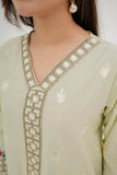 Hania Pistachio Embroidered Cotton Suit with Organza Dupatta