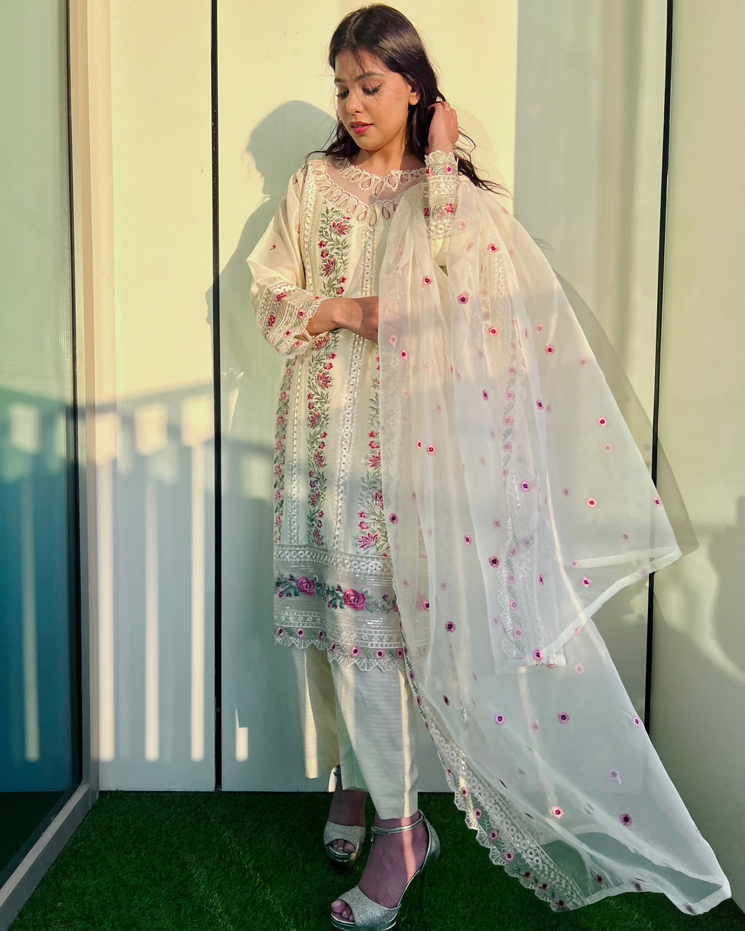 Eidi 3-Piece Sequined Embroidered Lawn with Dupatta