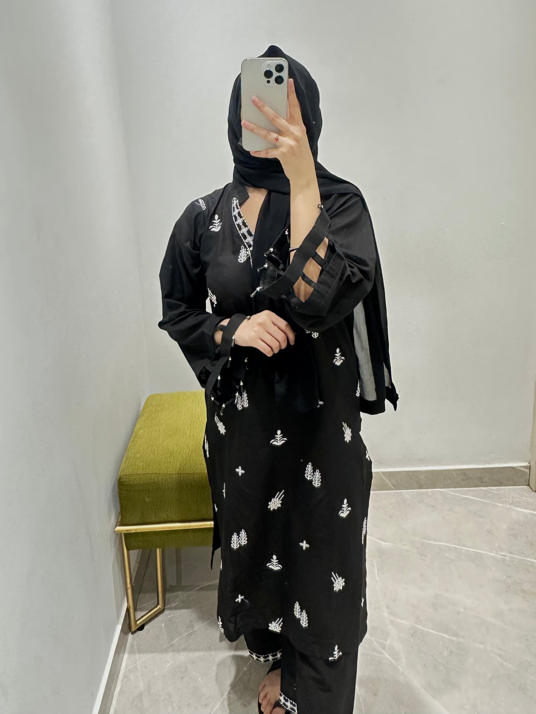 Timeless Black: Embroidered Lawn-Cotton Suit for Everyday Grace