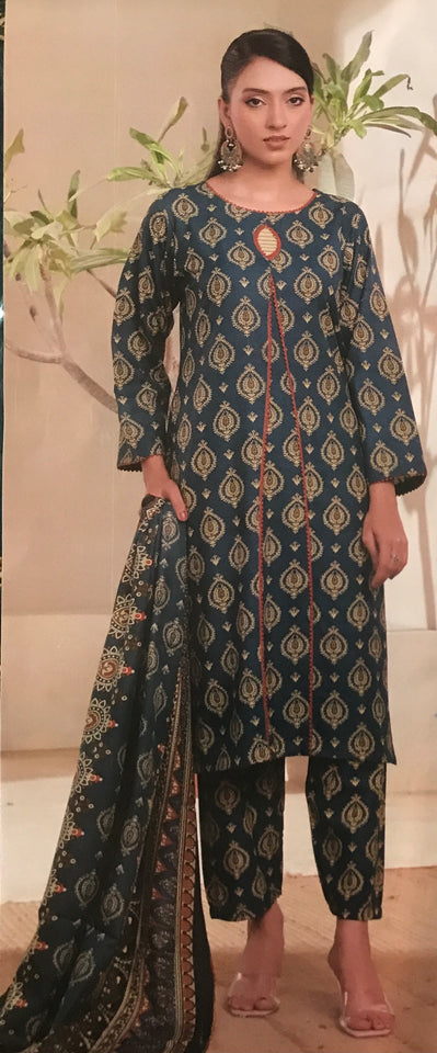 THREE PIECE STITCHED  Printed Shirt Printed trouser Printed Dupatta