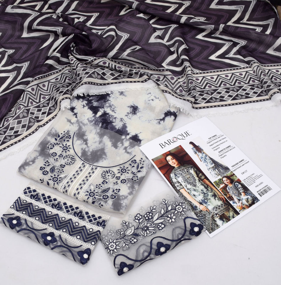 Luxury Digital Print+Embroidered 3 Piece