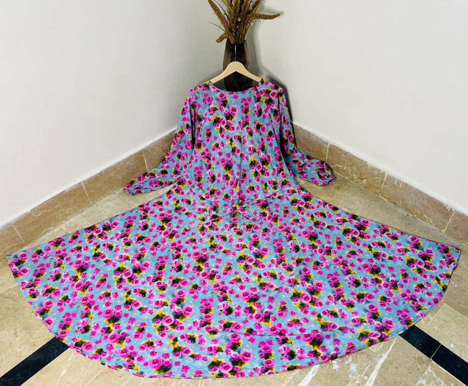 Sadaf Belle Shoulder Zip Maxi Abaya I SummerBloom Zip Abaya I New Printed Maxi Abaya