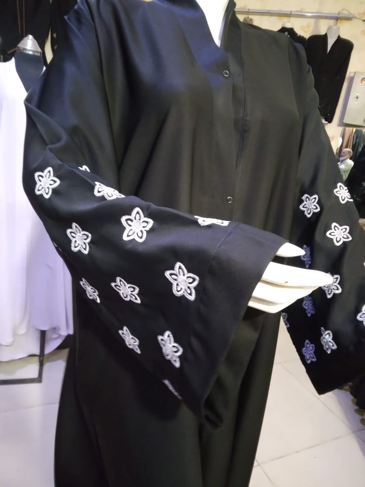 Premium Nida Front-Open Abaya with Karahi Work — Ready to Wear