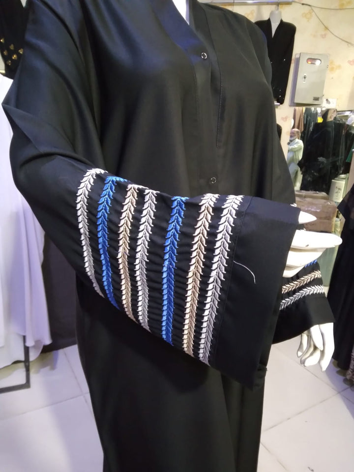 Premium Nida Front-Open Abaya with Karahi Work — Ready to Wear