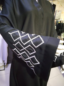 Premium Nida Front-Open Abaya with Karahi Work — Ready to Wear