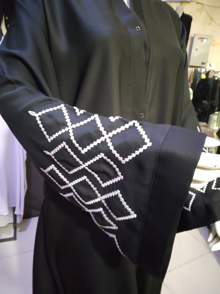 Premium Nida Front-Open Abaya with Karahi Work — Ready to Wear