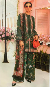4-Piece Printed Lawn Suit with Chiffon Dupatta & Embroidered Patches
