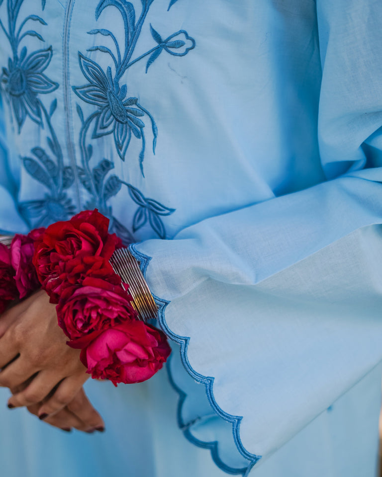 Khaas Light Blue Lawn with Blue Embroidered Shirt and Trouser