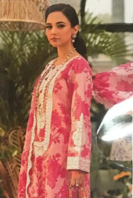 4-Piece Printed Lawn Suit with Chiffon Dupatta & Embroidered Patches